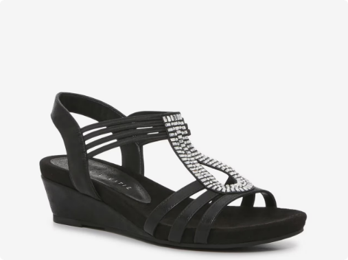 Women's Kelly & Katie Valka Wedge Wide Width Sandal - Black Wide