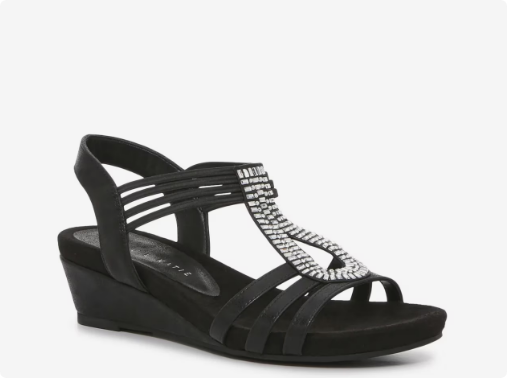 Women's Kelly & Katie Valka Wedge Evening Sandal - Black Wide
