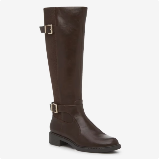 Women's Kelly & Katie Women's Sham Wide Width Wide Calf Knee High Riding Boot - Brunette Wide